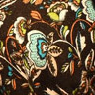 black with turquoise rayon floral print fabric swatch