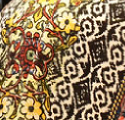 Yellow and Black Rayon Pattern fabric swatch